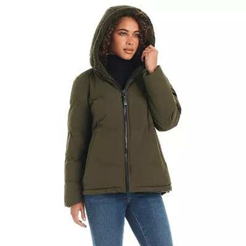 Koolaburra by UGG Women's Reversible Sherpa Hooded Puffer Jacket Green‎ Size L